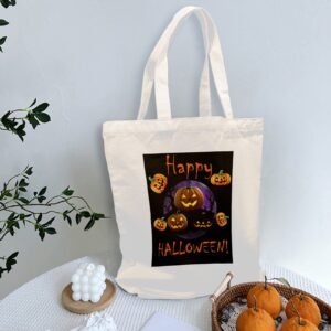 Halloween Tote Bag – Reusable Washable Cotton Happy Bag Tote Bags boo halloween tote