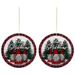 Plaid Gnomes – Ceramic Christmas Ornament Circle 3×3 Ornaments Ceramic Holiday Keepsake