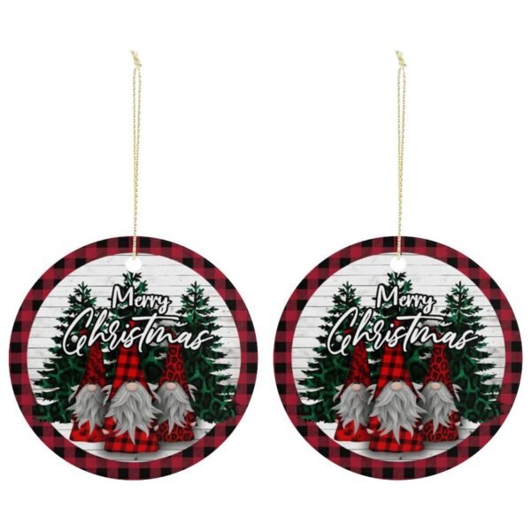 Plaid Gnomes – Ceramic Christmas Ornament Circle 3×3 Ornaments Ceramic Holiday Keepsake 14