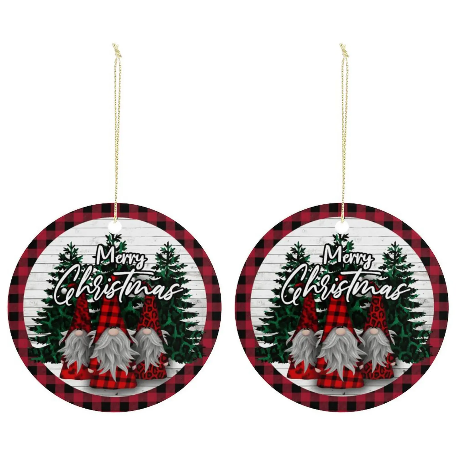 Plaid Gnomes – Ceramic Christmas Ornament Circle 3×3 Ornaments Ceramic Holiday Keepsake