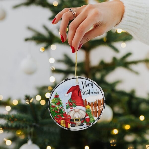 Merry Gnome – Ceramic Christmas Ornament Circle 3×3 Ornaments Ceramic Holiday Keepsake 13