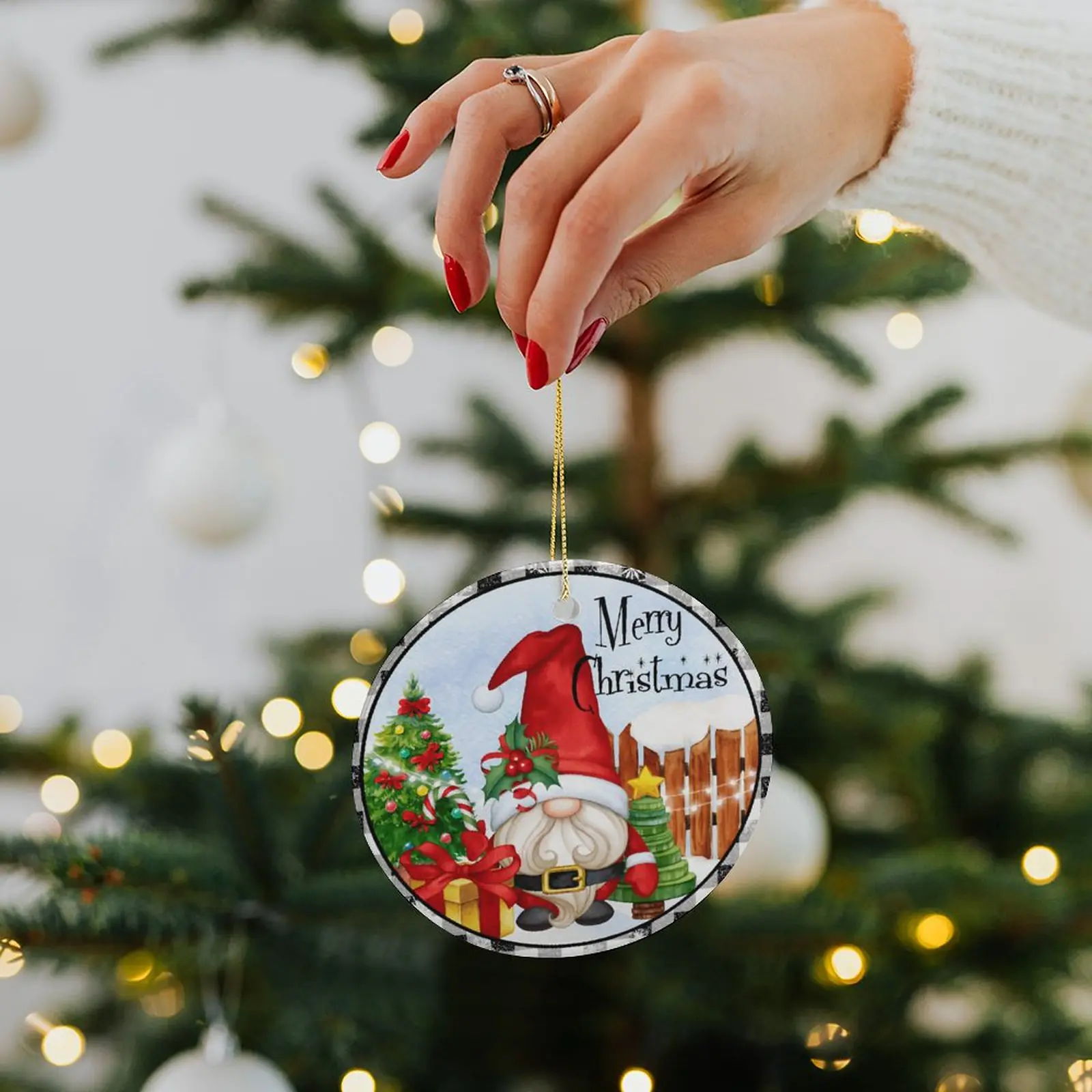 Merry Gnome – Ceramic Christmas Ornament Circle 3×3 Ornaments Ceramic Holiday Keepsake 3