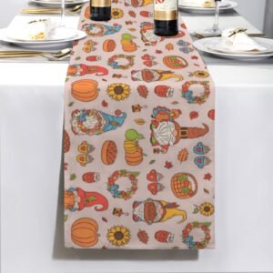 Gnomes | Thanksgiving Table Runner 72×13 – 100% Polyester, Rustic Fall Harvest Dining Decor, Machine Washable Holiday Table Decoration Gifts/Party/Celebration 72x13 table runner