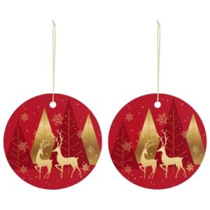 Gold Deer – Ceramic Christmas Ornament Circle 3×3 Ornaments Ceramic Holiday Keepsake
