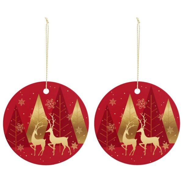 Gold Deer – Ceramic Christmas Ornament Circle 3×3 Ornaments Ceramic Holiday Keepsake