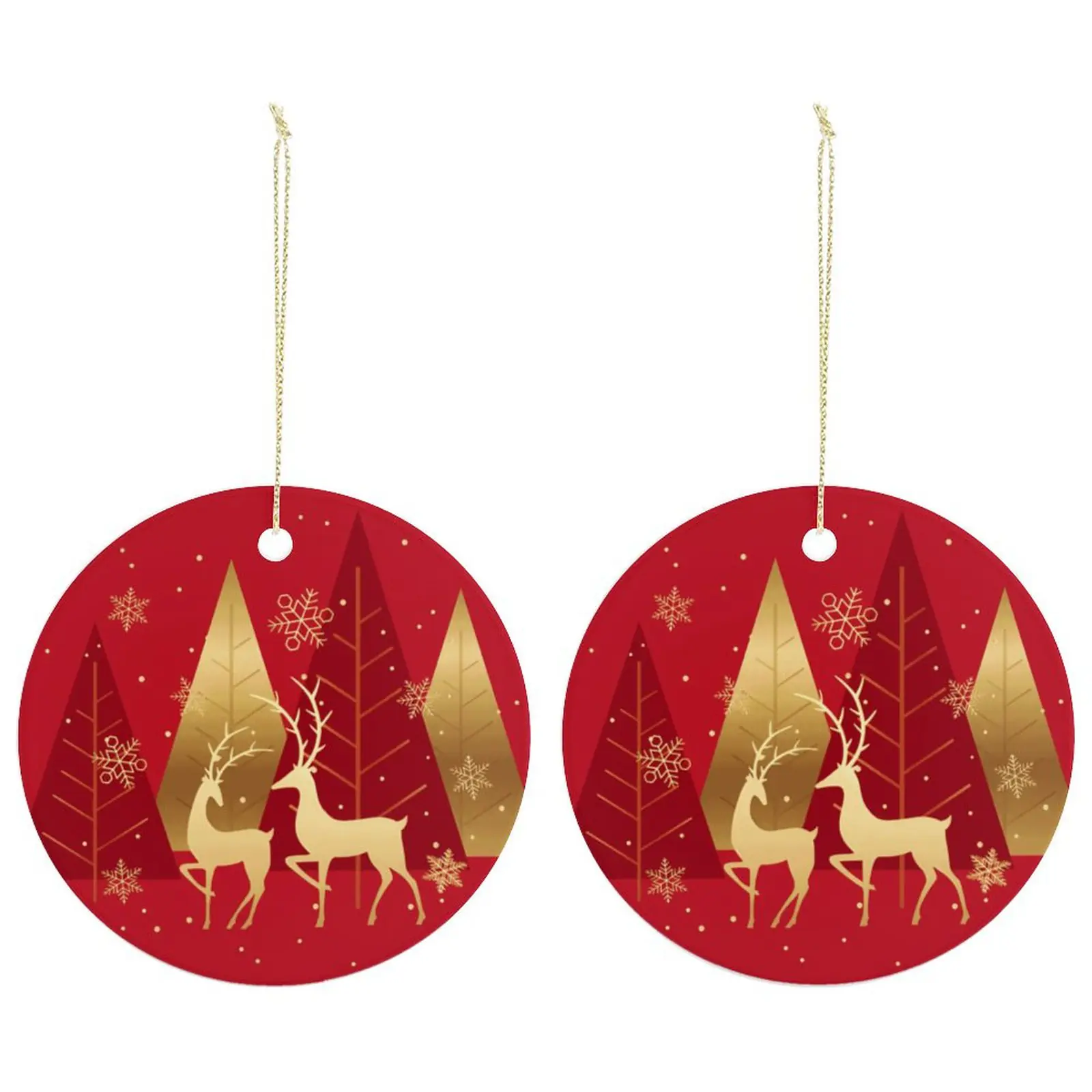 Gold Deer – Ceramic Christmas Ornament Circle 3×3 Ornaments Ceramic Holiday Keepsake