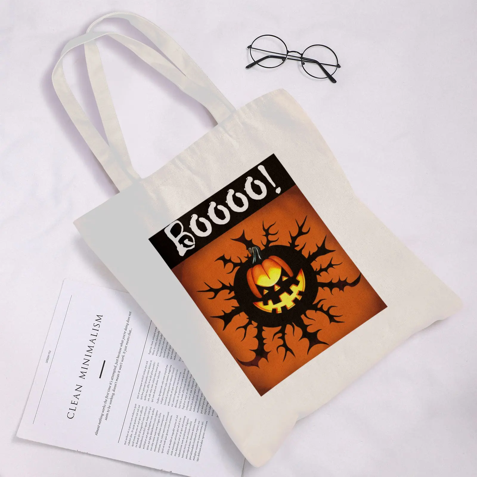 Halloween Tote Bag – Reusable Washable Cotton Boo Bag Tote Bags boo halloween tote 3
