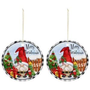 Merry Gnome – Ceramic Christmas Ornament Circle 3×3 Ornaments Ceramic Holiday Keepsake