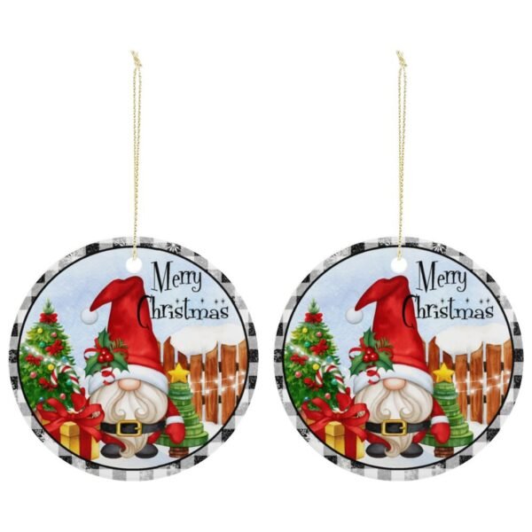 Merry Gnome – Ceramic Christmas Ornament Circle 3×3 Ornaments Ceramic Holiday Keepsake 11