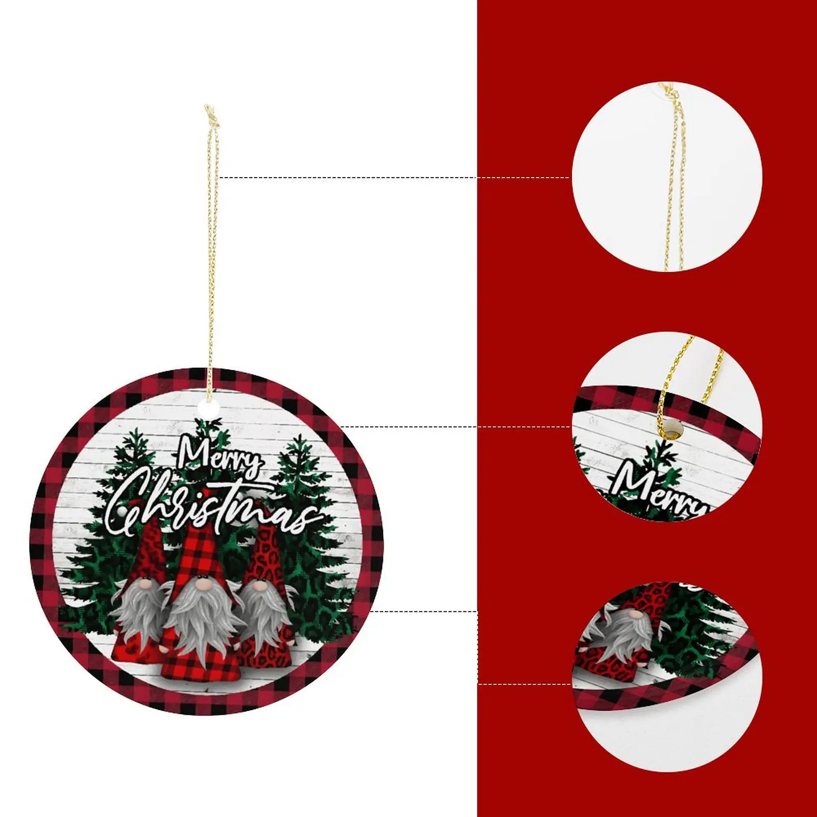 Plaid Gnomes – Ceramic Christmas Ornament Circle 3×3 Ornaments Ceramic Holiday Keepsake 2