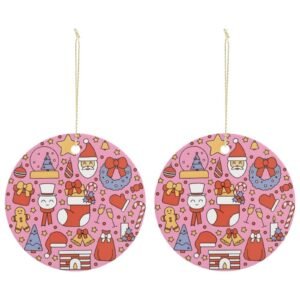 Pink Stocking – Ceramic Christmas Ornament Circle 3×3 Ornaments Ceramic Holiday Keepsake