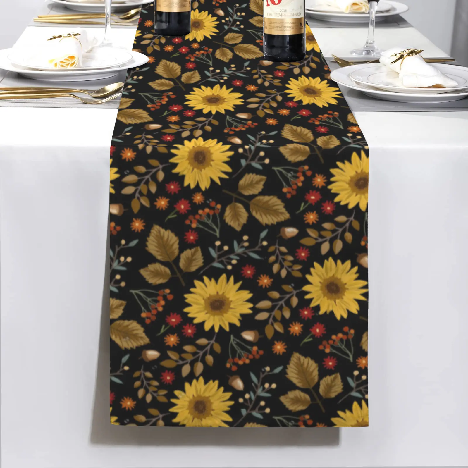 Painted Sunflowers | Thanksgiving Table Runner 72×13 – 100% Polyester, Rustic Fall Harvest Dining Decor, Machine Washable Holiday Table Decoration Gifts/Party/Celebration 72x13 table runner