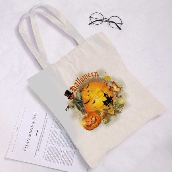 Halloween Tote Bag – Reusable Washable Cotton Haunted House Bag Tote Bags boo halloween tote 3