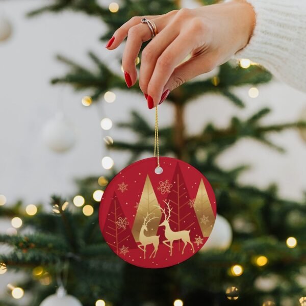 Gold Deer – Ceramic Christmas Ornament Circle 3×3 Ornaments Ceramic Holiday Keepsake 3