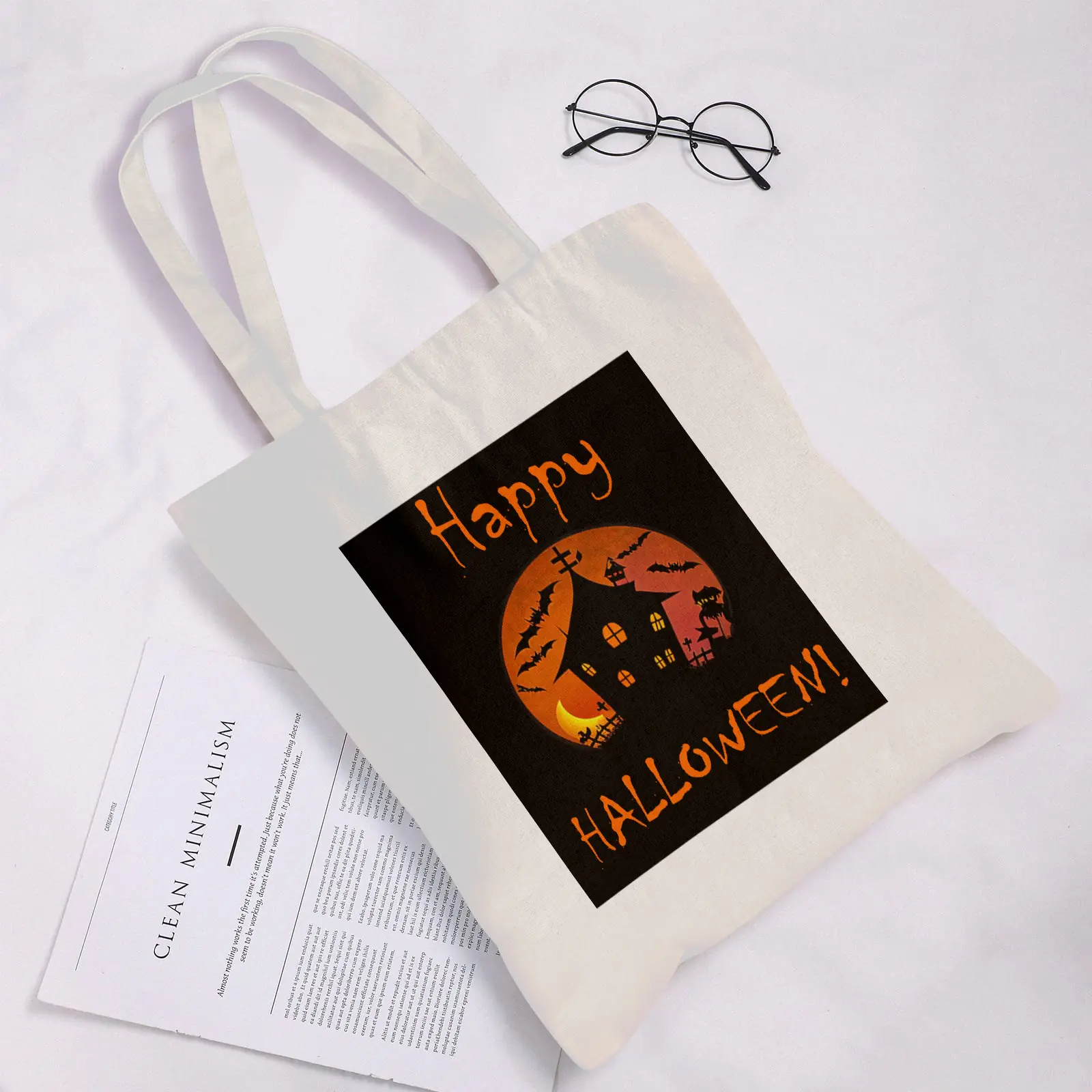 Halloween Tote Bag – Reusable Washable Cotton Haunted Bag Tote Bags boo halloween tote 3