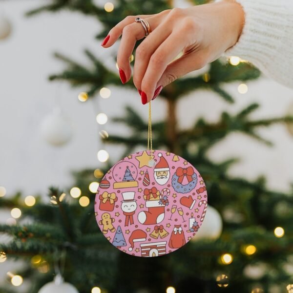 Pink Stocking – Ceramic Christmas Ornament Circle 3×3 Ornaments Ceramic Holiday Keepsake 3
