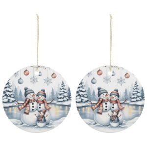 Snow Friends – Ceramic Christmas Ornament Circle 3×3 Ornaments Ceramic Holiday Keepsake