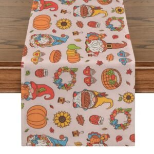 Gnomes | Thanksgiving Table Runner 48×13 – 100% Polyester, Rustic Fall Harvest Dining Decor, Machine Washable Holiday Table Decoration Gifts/Party/Celebration 48x13 table runner