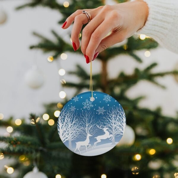 Blue Deer – Ceramic Christmas Ornament Circle 3×3 Ornaments Ceramic Holiday Keepsake 3