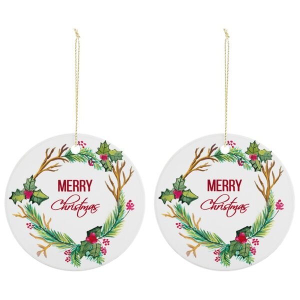 Merry Branches – Ceramic Christmas Ornament Circle 3×3 Ornaments Ceramic Holiday Keepsake 4