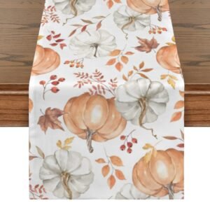Peach Pumpkins | Thanksgiving Table Runner 48×13 – 100% Polyester, Rustic Fall Harvest Dining Decor, Machine Washable Holiday Table Decoration Gifts/Party/Celebration 48x13 table runner