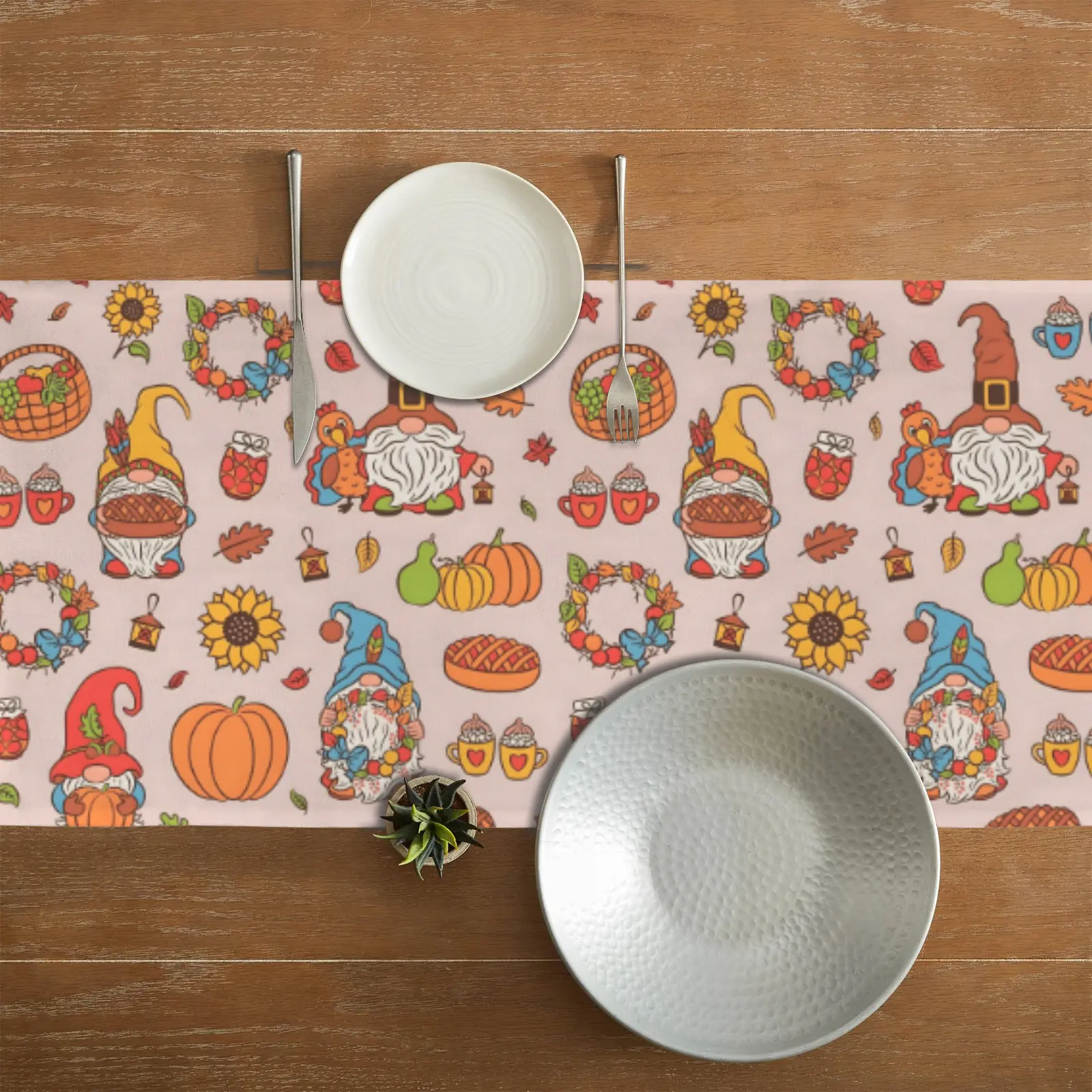 Gnomes | Thanksgiving Table Runner 72×13 – 100% Polyester, Rustic Fall Harvest Dining Decor, Machine Washable Holiday Table Decoration Gifts/Party/Celebration 72x13 table runner 6