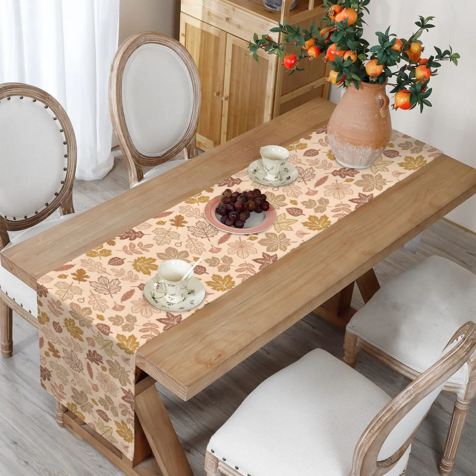 Peach Leaves | Thanksgiving Table Runner 72×13 – 100% Polyester, Rustic Fall Harvest Dining Decor, Machine Washable Holiday Table Decoration Table Runners 72x13 table runner 5