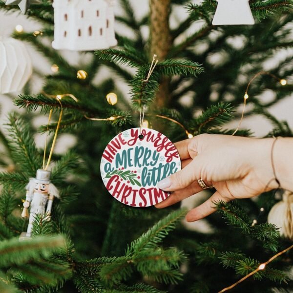 Merry Little – Ceramic Christmas Ornament Circle 3×3 Ornaments Ceramic Holiday Keepsake 5