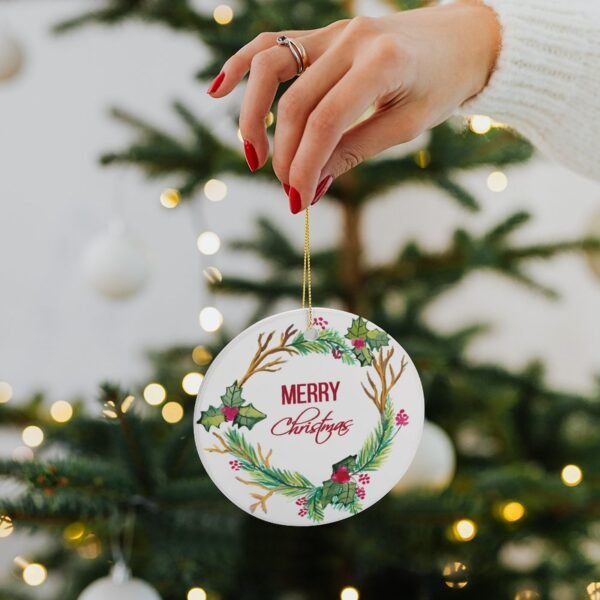 Merry Branches – Ceramic Christmas Ornament Circle 3×3 Ornaments Ceramic Holiday Keepsake 6