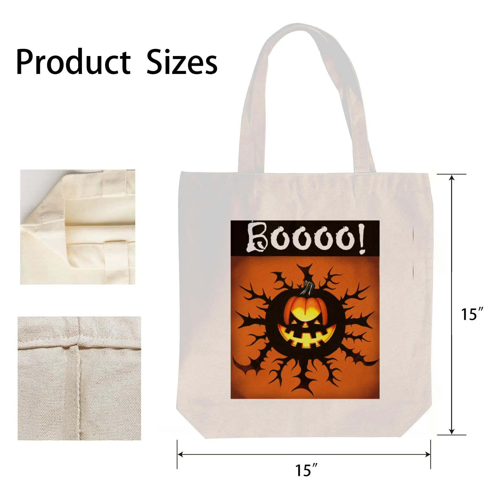 Halloween Tote Bag – Reusable Washable Cotton Boo Bag Tote Bags boo halloween tote 2
