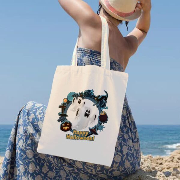 Halloween Tote Bag – Reusable Washable Cotton Ghost Bag Tote Bags boo halloween tote 6