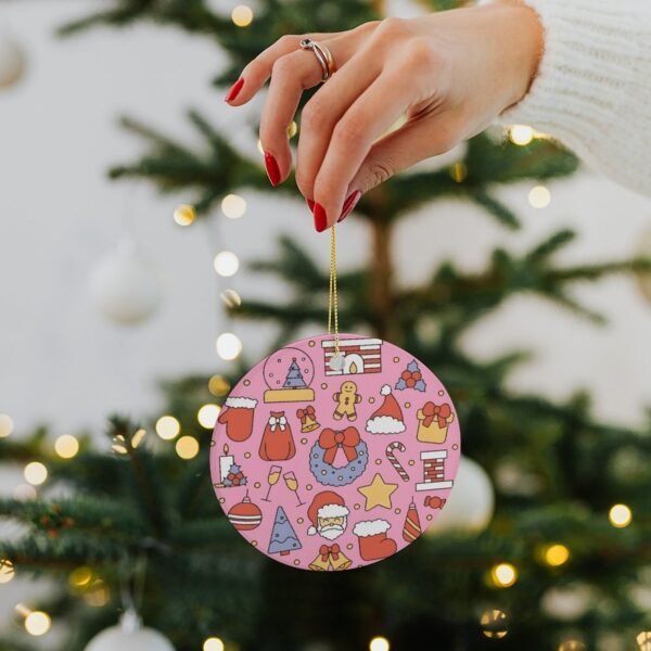 Pink Santa – Ceramic Christmas Ornament Circle 3×3 Ornaments Ceramic Holiday Keepsake 6