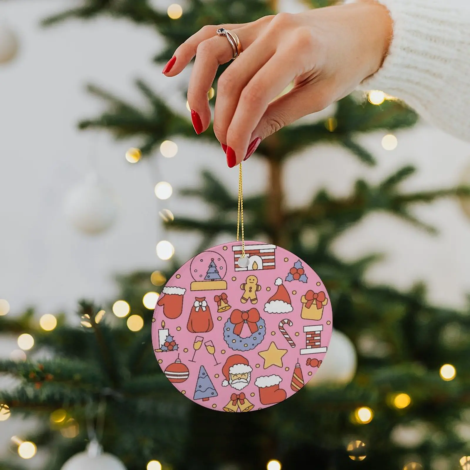 Pink Santa – Ceramic Christmas Ornament Circle 3×3 Ornaments Ceramic Holiday Keepsake 3