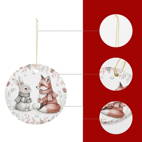 Bunny and Fox – Ceramic Christmas Ornament Circle 3×3 Ornaments Ceramic Holiday Keepsake 2
