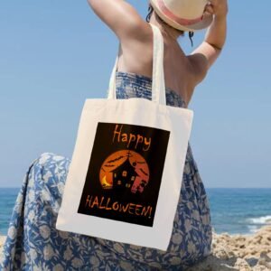 Halloween Tote Bag – Reusable Washable Cotton Haunted Bag Tote Bags boo halloween tote