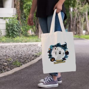 Halloween Tote Bag – Reusable Washable Cotton Ghost Bag Tote Bags boo halloween tote