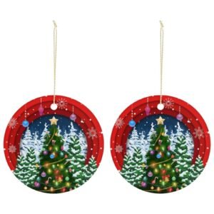 Colored Lights – Ceramic Christmas Ornament Circle 3×3 Ornaments Ceramic Holiday Keepsake