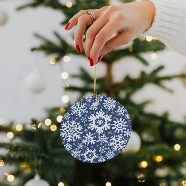 White Flakes – Ceramic Christmas Ornament Circle 3×3 Ornaments Ceramic Holiday Keepsake 3