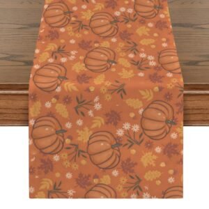 Pumpkin Puree | Thanksgiving Table Runner 48×13 – 100% Polyester, Rustic Fall Harvest Dining Decor, Machine Washable Holiday Table Decoration Gifts/Party/Celebration 48x13 table runner 2