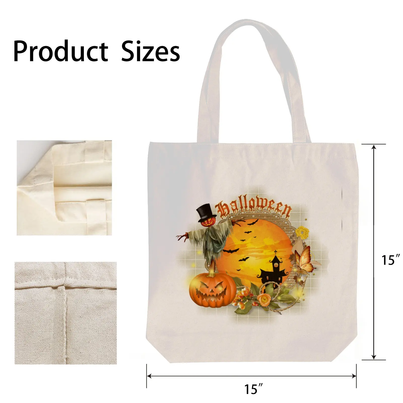 Halloween Tote Bag – Reusable Washable Cotton Haunted House Bag Tote Bags boo halloween tote 2