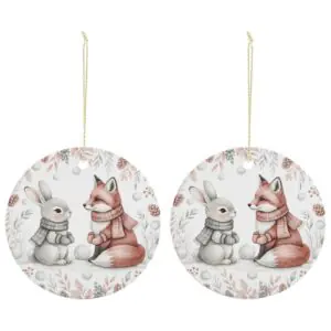 Bunny and Fox – Ceramic Christmas Ornament Circle 3×3 Ornaments Ceramic Holiday Keepsake Bunny and Fox – Ceramic Christmas Ornament Circle 3×3 Ornaments Ceramic Holiday Keepsake