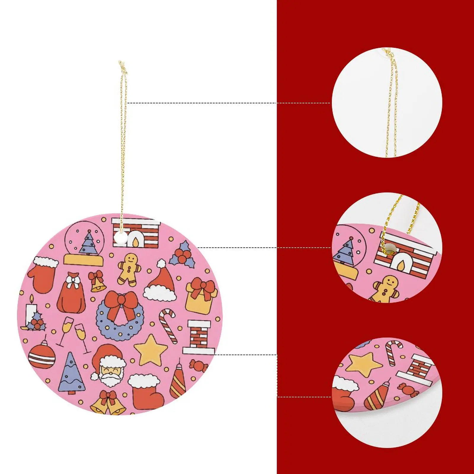 Pink Santa – Ceramic Christmas Ornament Circle 3×3 Ornaments Ceramic Holiday Keepsake 2