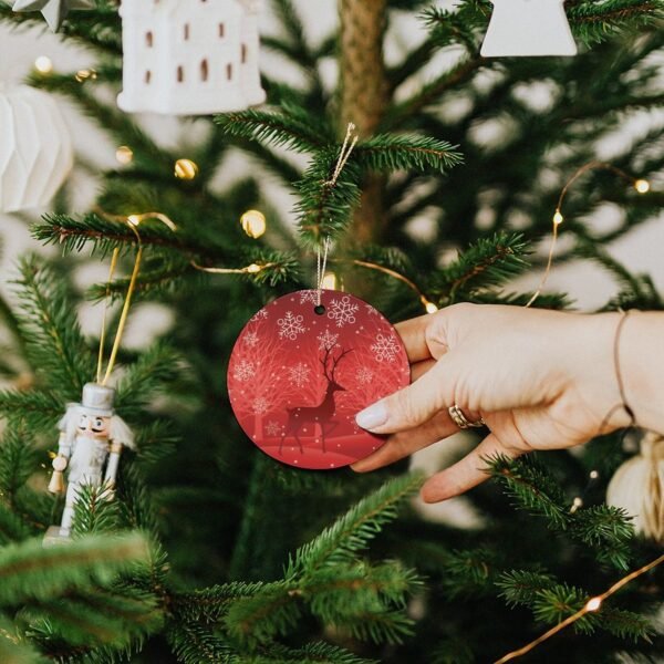 Red Deer – Ceramic Christmas Ornament Circle 3×3 Ornaments Ceramic Holiday Keepsake 5