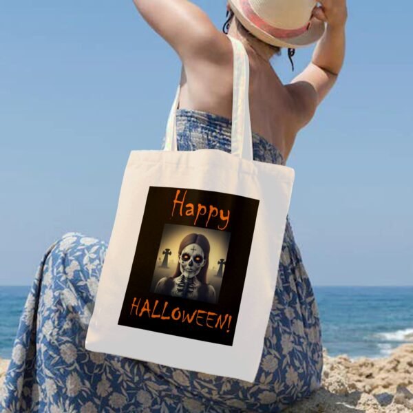 Halloween Tote Bag – Reusable Washable Cotton Skeleton Bag Tote Bags boo halloween tote 6