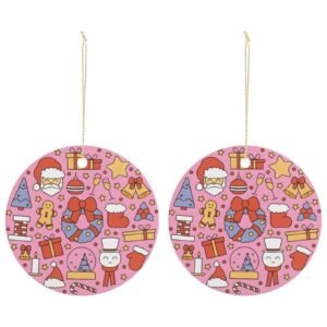 Pink Wreath – Ceramic Christmas Ornament Circle 3×3 Ornaments Ceramic Holiday Keepsake
