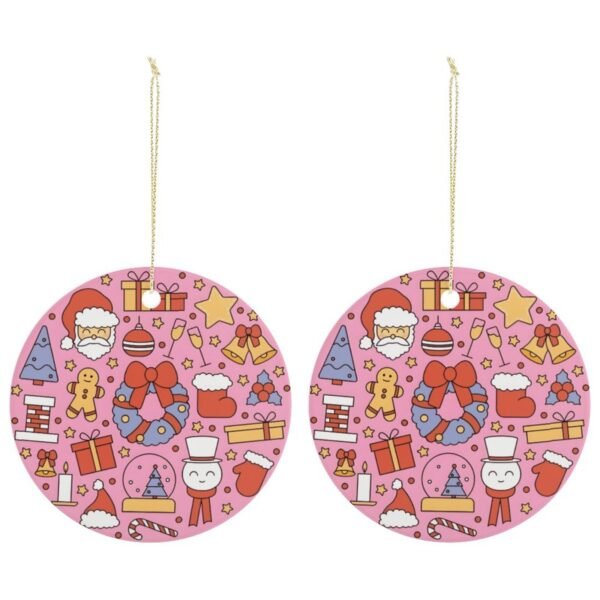 Pink Wreath – Ceramic Christmas Ornament Circle 3×3 Ornaments Ceramic Holiday Keepsake 3
