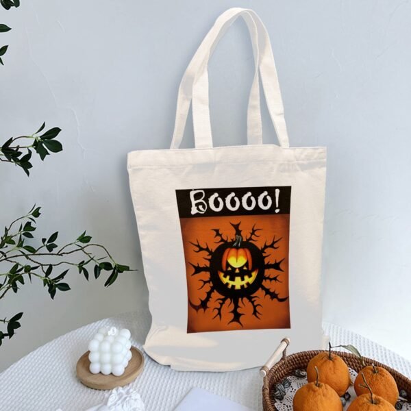 Halloween Tote Bag – Reusable Washable Cotton Boo Bag Tote Bags boo halloween tote 4