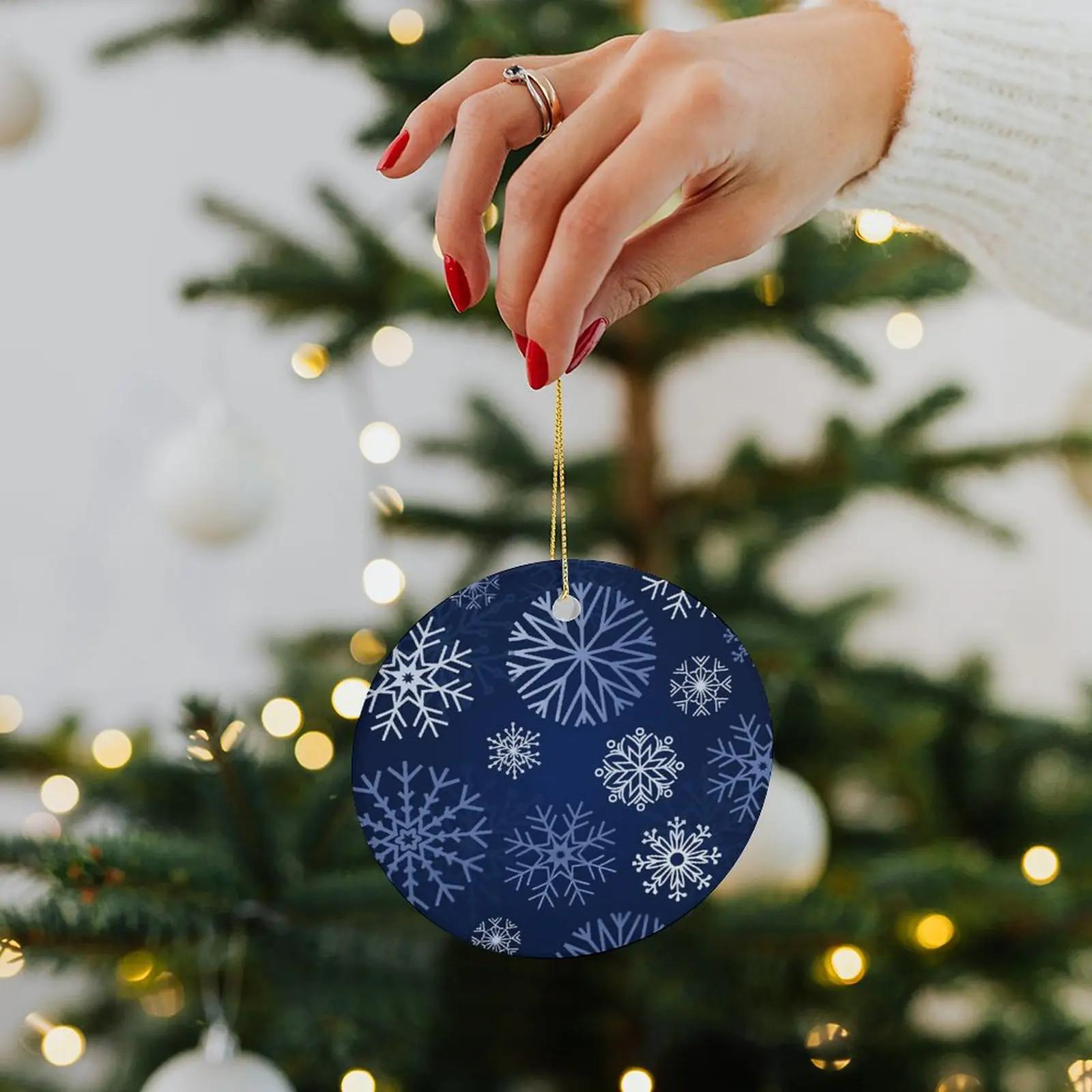Blue Snow – Ceramic Christmas Ornament Circle 3×3 Ornaments Ceramic Holiday Keepsake 3