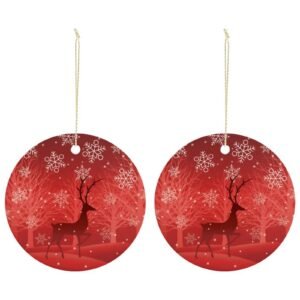 Red Deer – Ceramic Christmas Ornament Circle 3×3 Ornaments Ceramic Holiday Keepsake