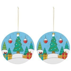 Green Tree – Ceramic Christmas Ornament Circle 3×3 Ornaments Ceramic Holiday Keepsake